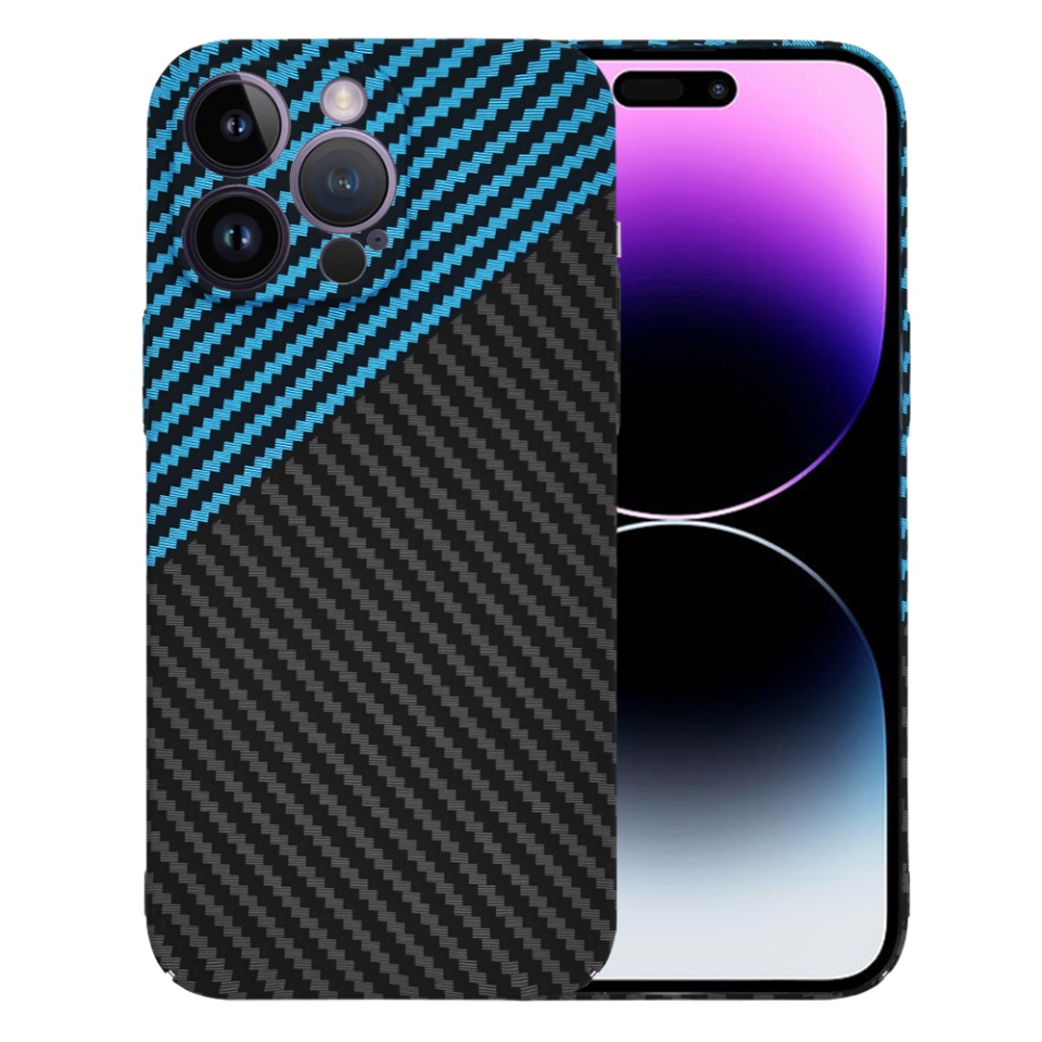 Husa pentru iPhone 14 Pro Max, Finisaj Premium cu Textura de Carbon, Design Elegant, SKDR CarbonFlex - Bleu