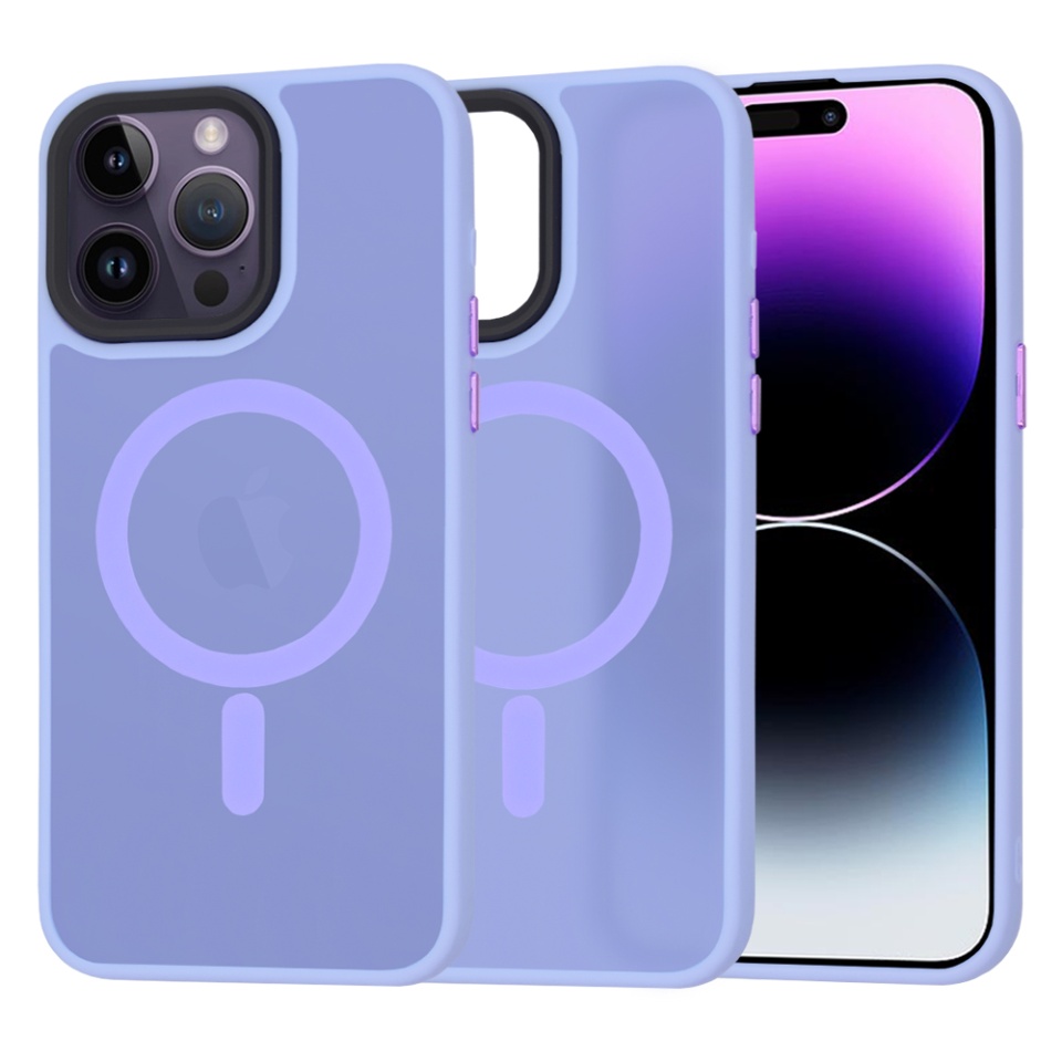 Husa pentru iPhone 14 Pro Max, SKYDDAR INNOVATION, HaloFrost MagSafe, Antisoc, set cu sticker, Mov deschis