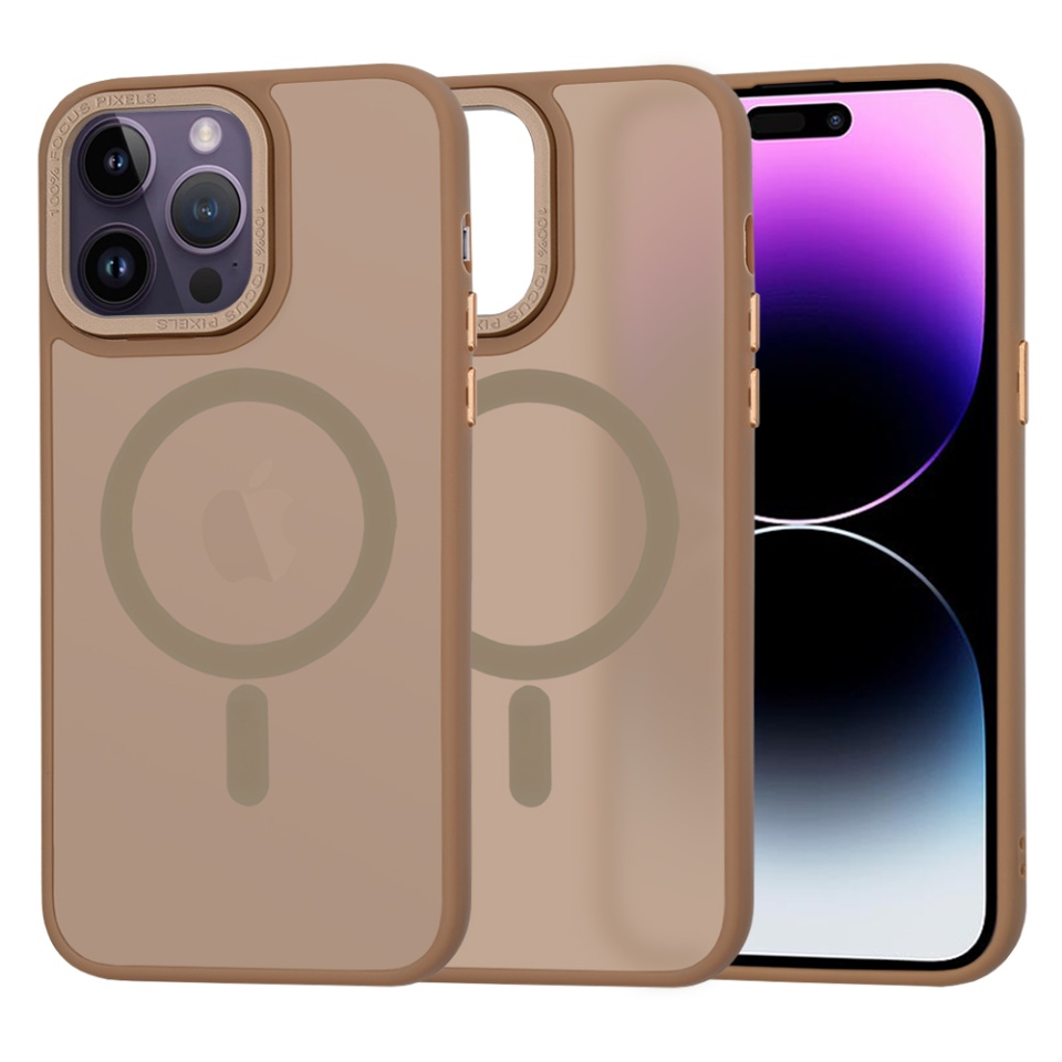 Husa pentru iPhone 14 Pro Max, SKYDDAR INNOVATION, HaloFrost MagSafe, Antisoc, set cu sticker, Maro