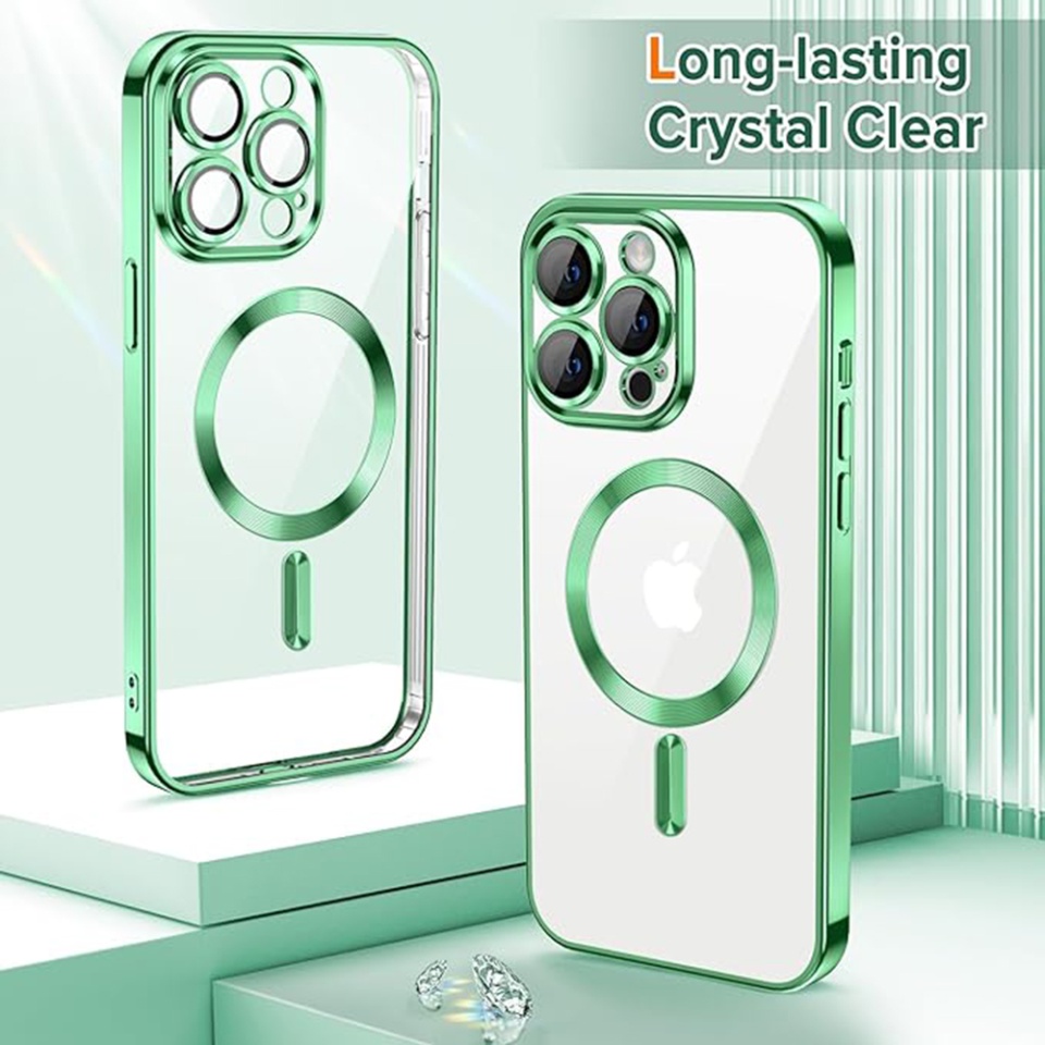 Husa pentru iPhone 14 Pro Max, SKYDDAR INNOVATION, Luxury Shield Magsafe, Protectie Antisoc, Verde deschis, set cu sticker - 1 | YEO