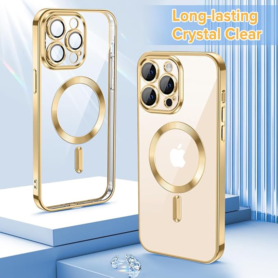 Husa pentru iPhone 14 Pro Max, SKYDDAR INNOVATION, Luxury Shield Magsafe, Protectie Antisoc, Auriu, set cu sticker - 1 | YEO