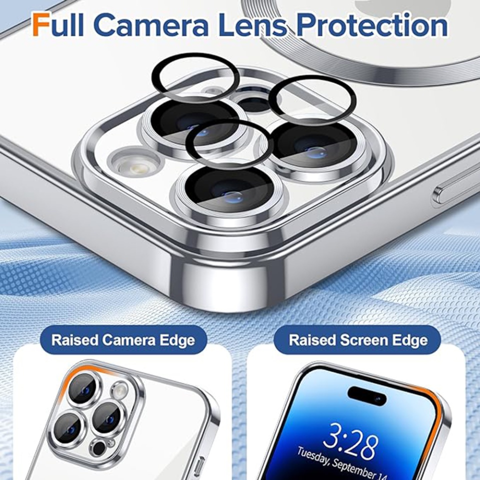 Husa pentru iPhone 14 Pro Max, SKYDDAR INNOVATION, Luxury Shield Magsafe, Protectie Antisoc, Argintiu, set cu sticker - 3 | YEO