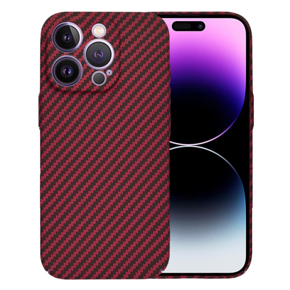 Husa pentru iPhone 14 Pro Max, SKYDDAR INNOVATION, textura carbon, Carbonite FiberShell, Rosu, set cu sticker