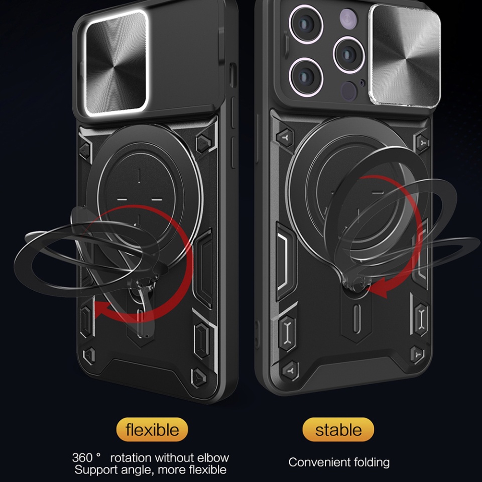 Husa pentru iPhone 14 Pro, SKYDDAR INNOVATION, CamGuard Pro, Inel Magnetic, Protectie Camera, set cu sticker, Negru - 3 | YEO