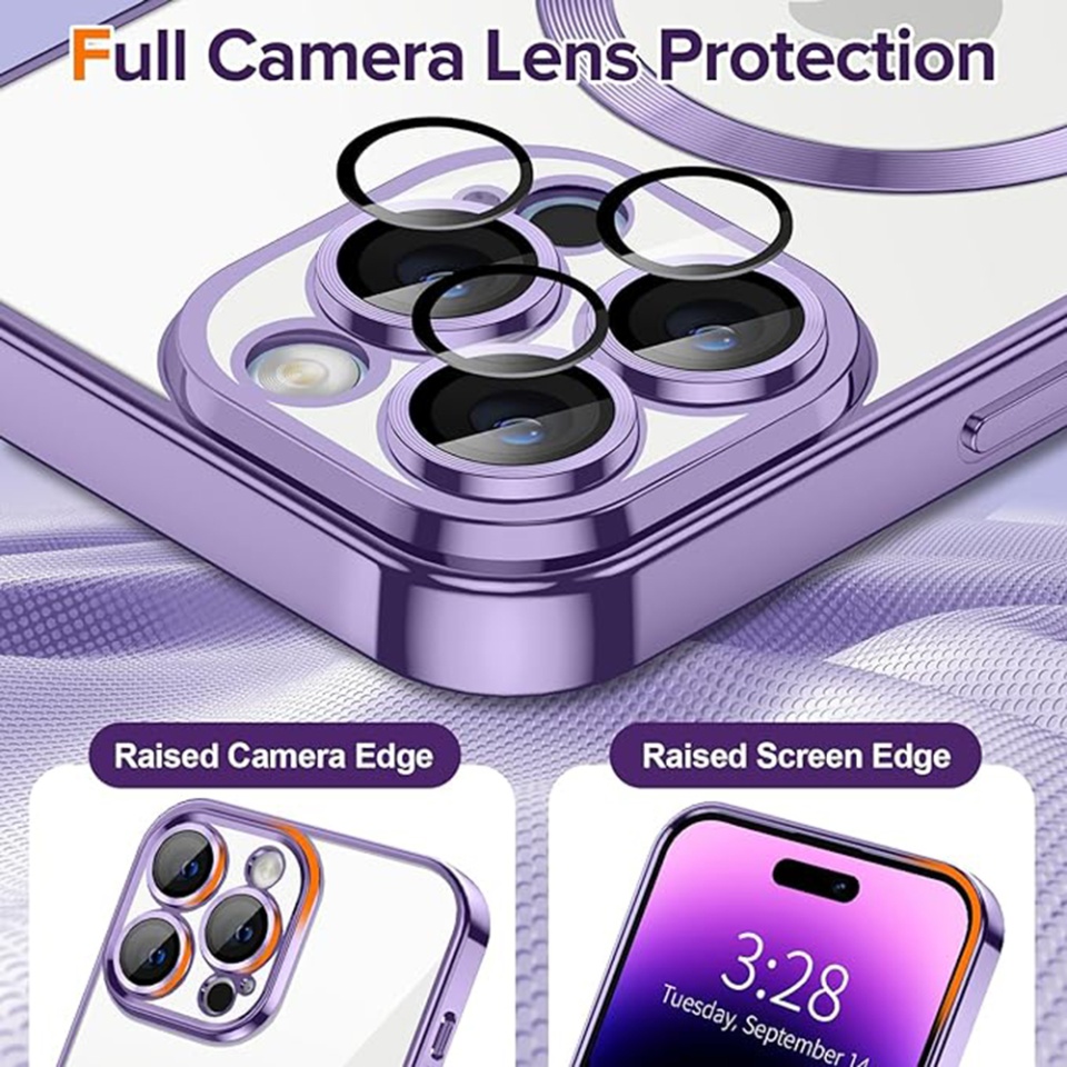 Husa pentru iPhone 14 Pro, SKYDDAR INNOVATION, Luxury Shield Magsafe, Protectie Antisoc, Mov, set cu sticker - 3 | YEO