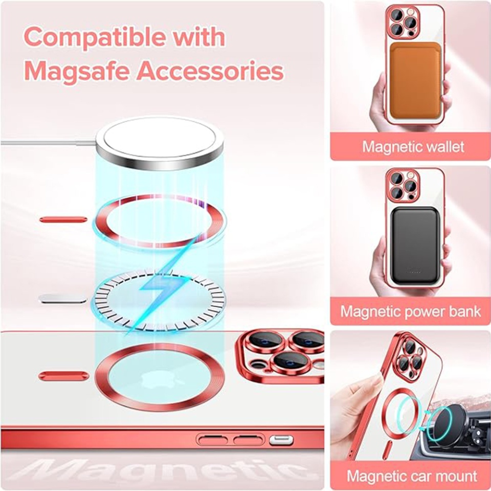 Husa pentru iPhone 14 Pro, SKYDDAR INNOVATION, Luxury Shield Magsafe, Protectie Antisoc, Rosu, set cu sticker - 3 | YEO