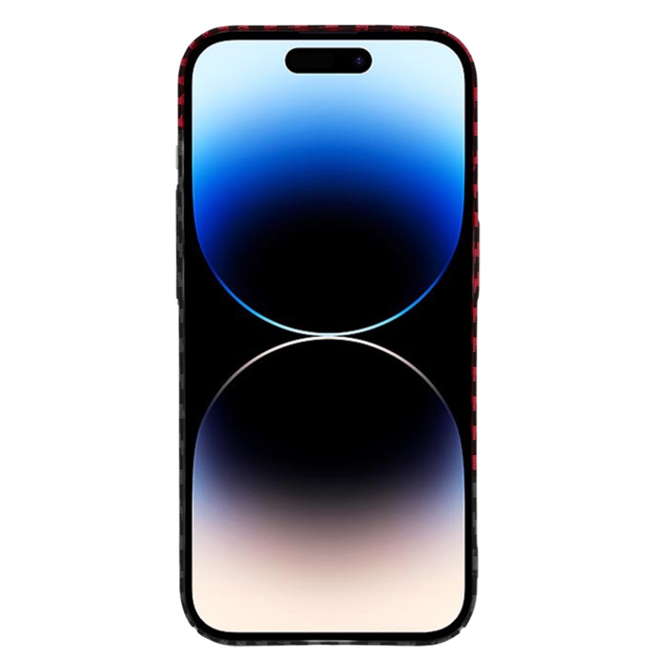 Husa pentru iPhone 14 Pro, SKYDDAR INNOVATION, textura carbon, Carbonite FiberShell, Rosu inchis, set cu sticker - 2 | YEO
