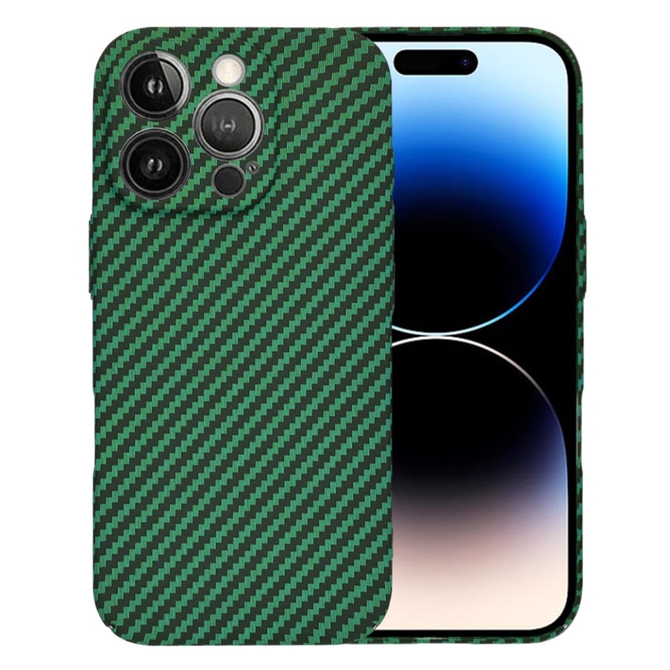 Husa pentru iPhone 14 Pro, SKYDDAR INNOVATION, textura carbon, Carbonite FiberShell, Verde, set cu sticker