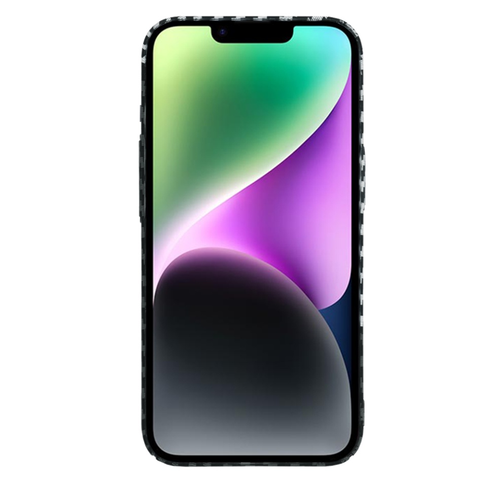 Husa pentru iPhone 14, SKYDDAR INNOVATION, textura carbon, Carbonite FiberShell, Gri, set cu sticker - 2 | YEO