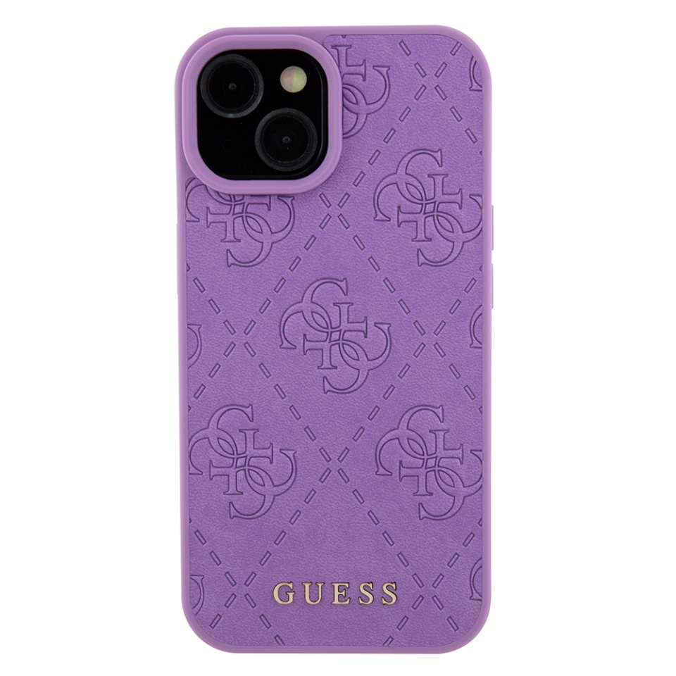 Husa pentru iPhone 15 cu snur, Leather 4G Stamped, Guess - Mov - 1 | YEO