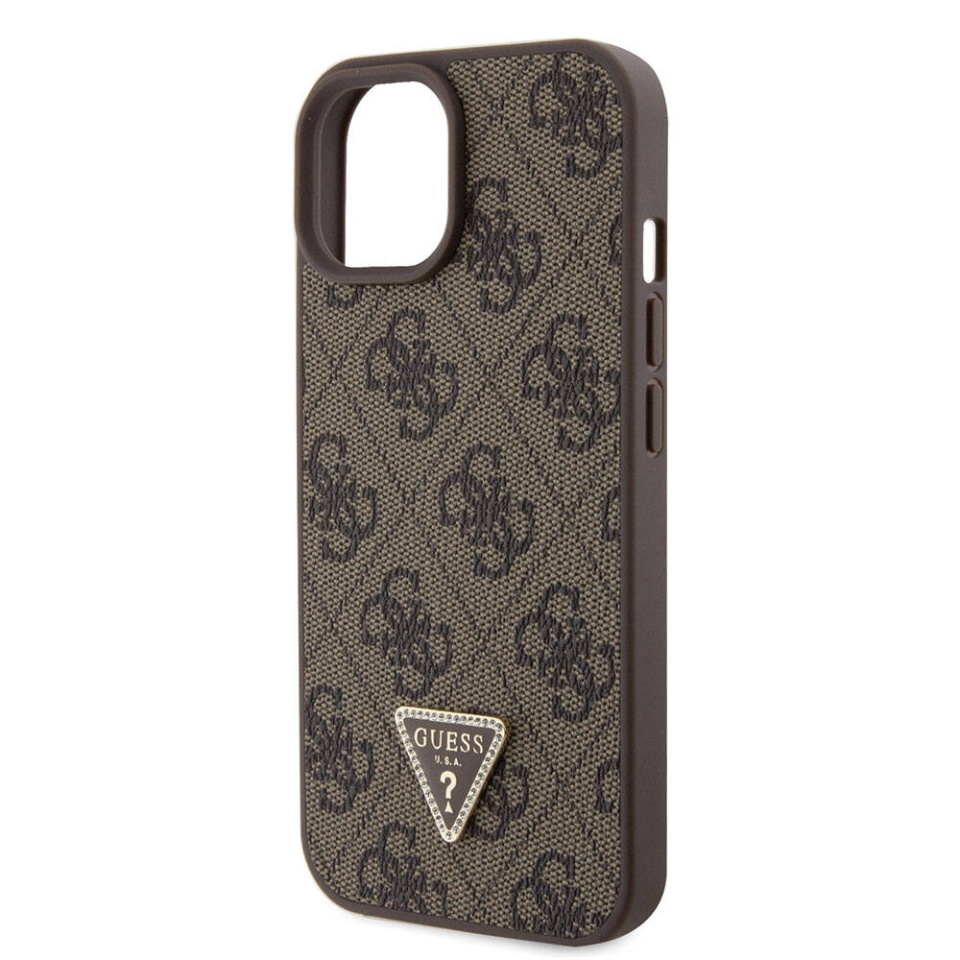 Husa pentru iPhone 15 cu snur, Leather Metal Logo Strass Crossbody, Guess - Maro - 3 | YEO