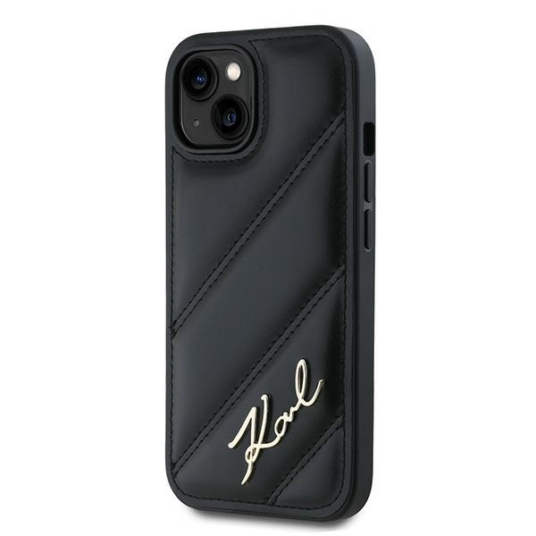Husa pentru iPhone 15, Diagonal Quilted Script, Karl Lagerfeld - Negru - 3 | YEO