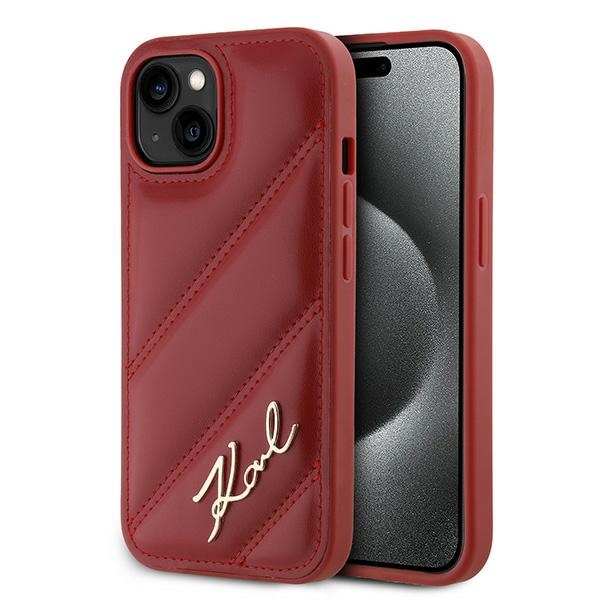 Husa pentru iPhone 15, Diagonal Quilted Script, Karl Lagerfeld - Rosu