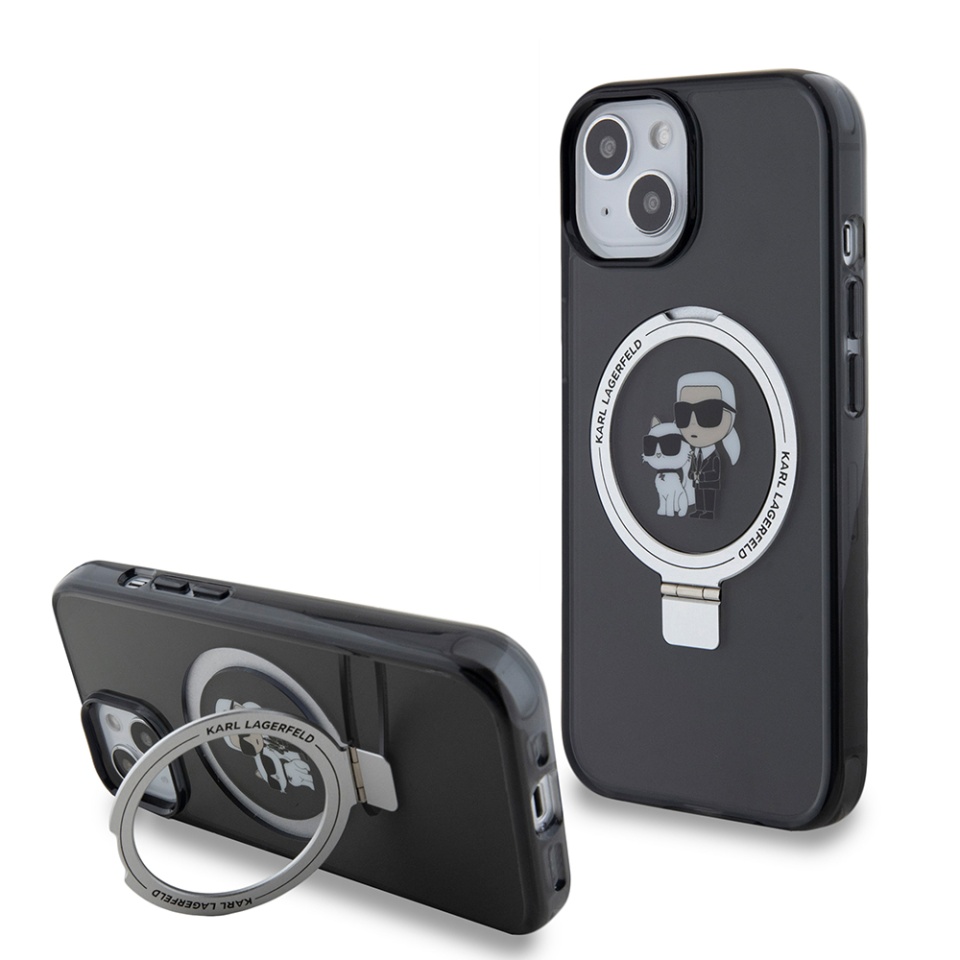 Husa pentru iPhone 15, Hardcase Ring Stand MagSafe, Karl Lagerfeld - Negru