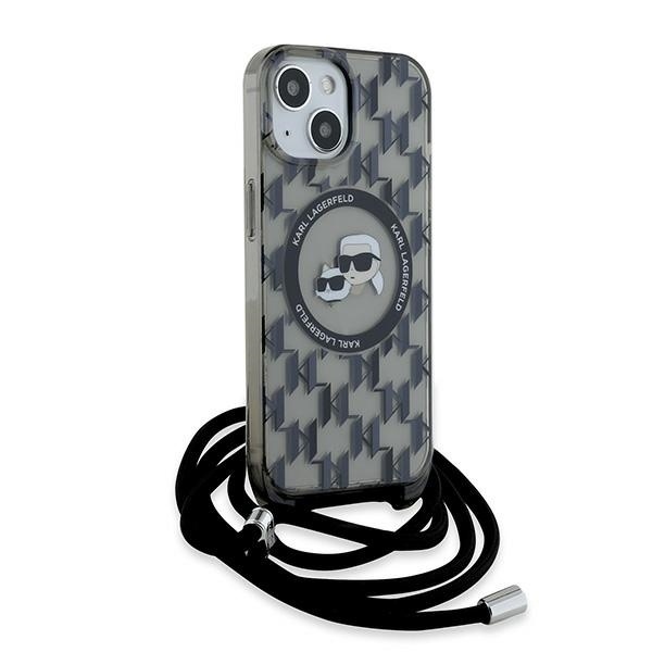 Husa pentru iPhone 15, Karl Lagerfeld, IML Crossbody MagSafe, Monogram Karl&Choupette Head - 3 | YEO