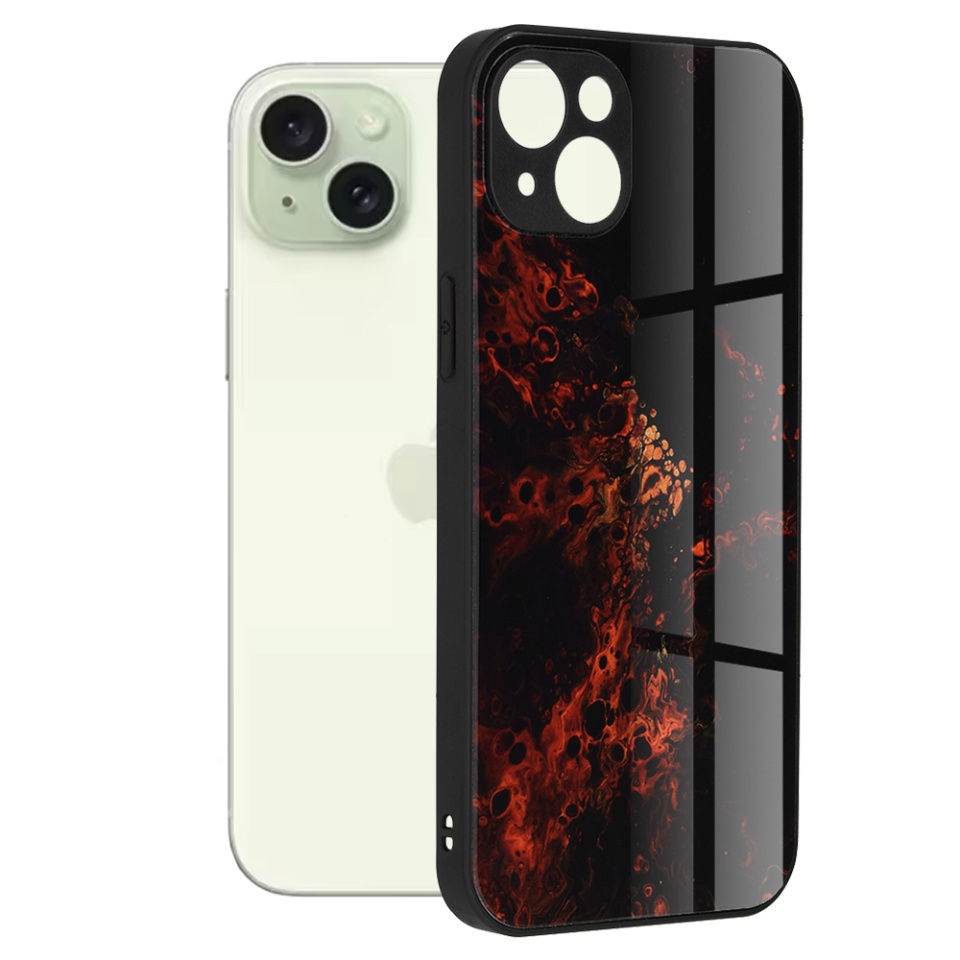 Husa pentru iPhone 15 Plus cu sticla securizata, Glaze - Rosu