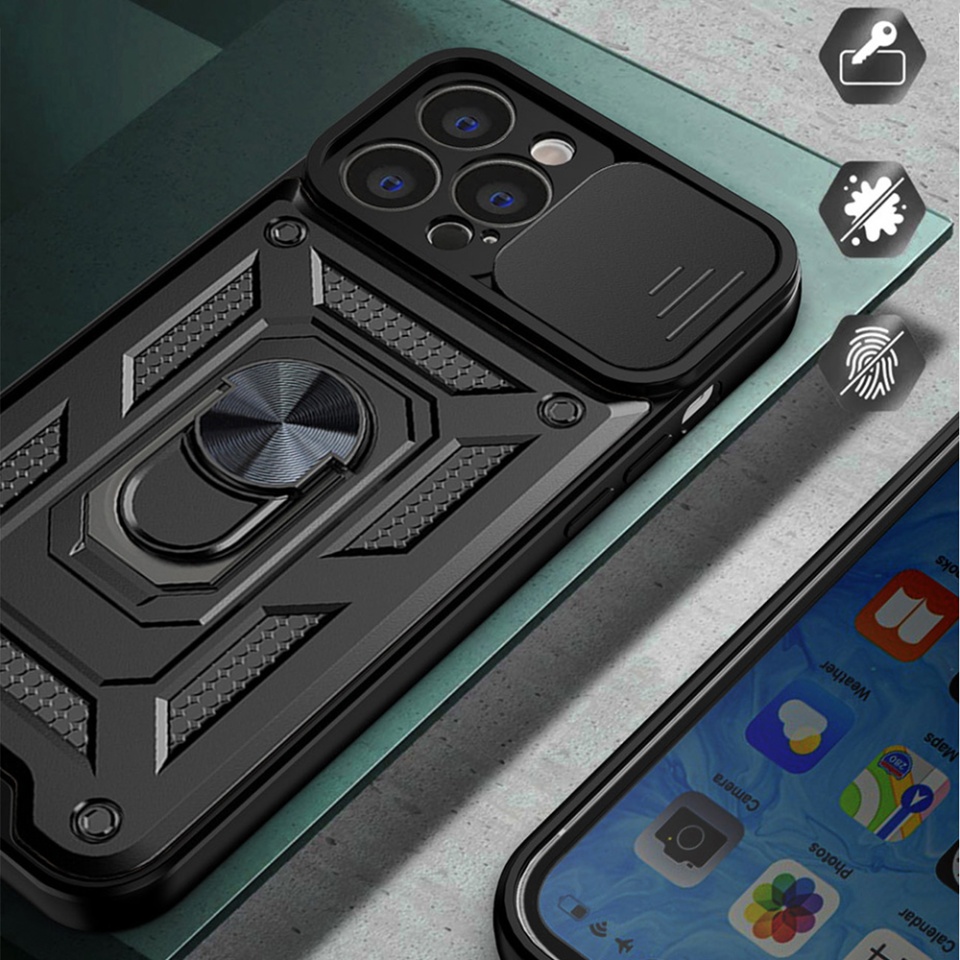 Husa pentru iPhone 15 Plus, SKYDDAR INNOVATION, CamShield, Negru, set cu sticker - 3 | YEO