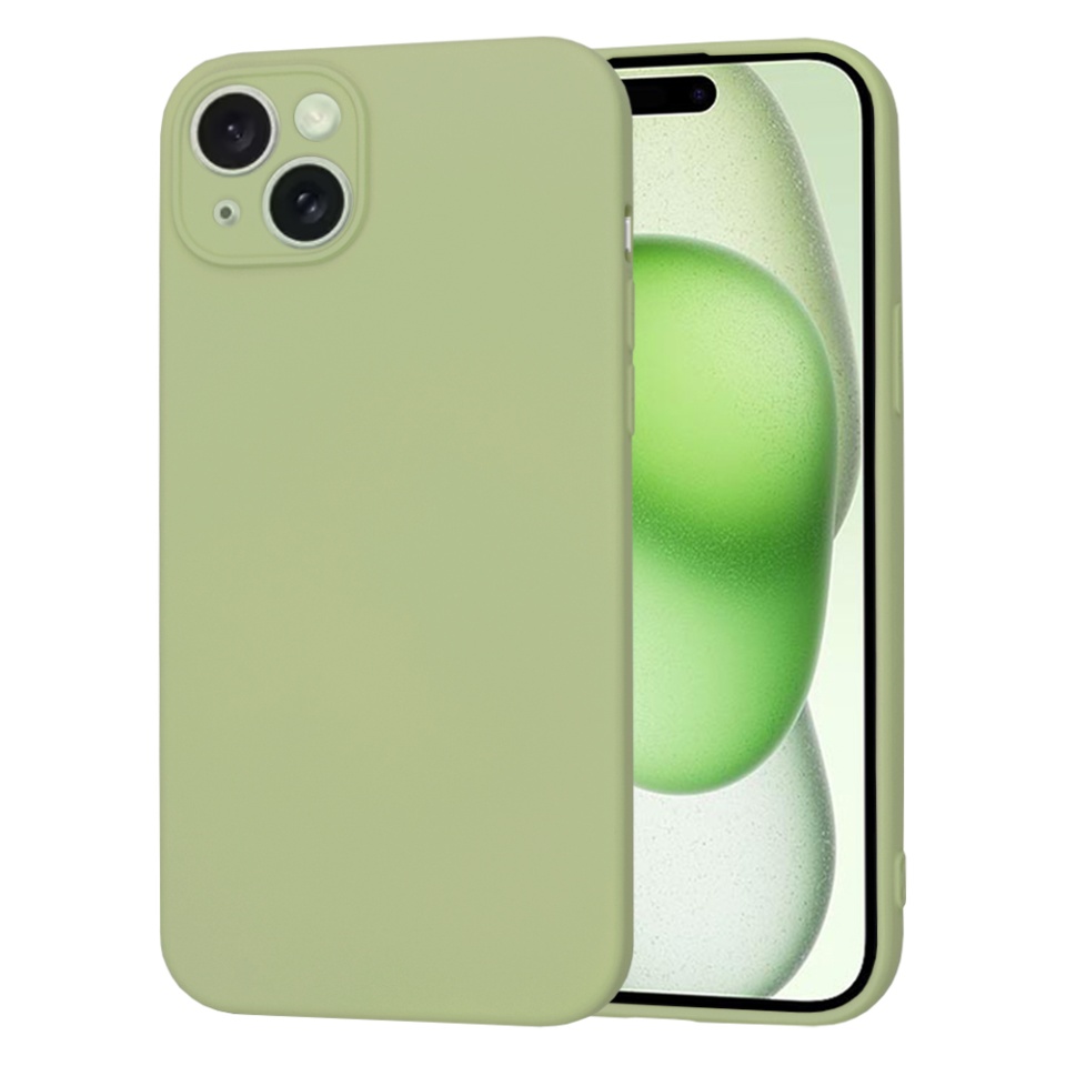 Husa pentru iPhone 15 Plus, SKYDDAR INNOVATION, din Silicon Catifelat, SoftElegance , Verde, set cu sticker