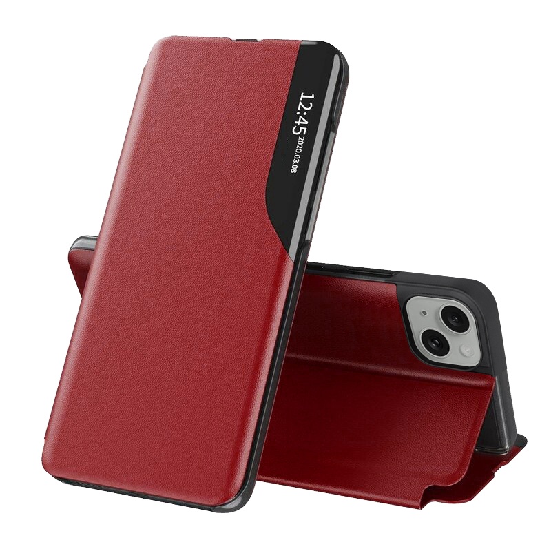 Husa pentru iPhone 15 Plus, SKYDDAR INNOVATION, eFold, tip carte, Rosu, set cu sticker