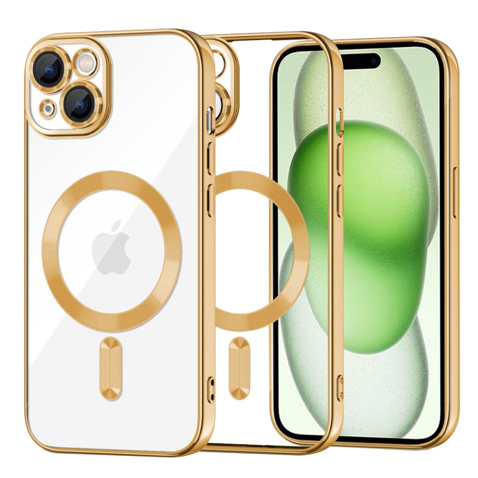 Husa pentru iPhone 15 Plus, SKYDDAR INNOVATION, Luxury Shield Magsafe, Protectie Antisoc, Auriu, set cu sticker