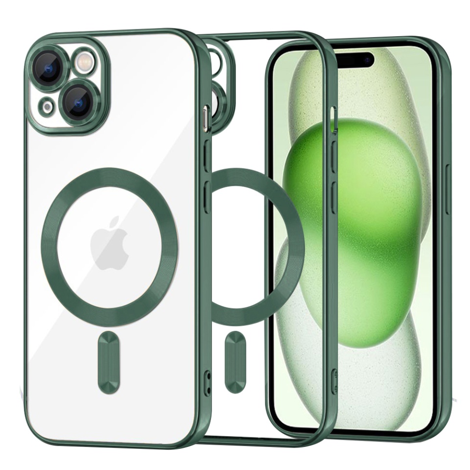 Husa pentru iPhone 15 Plus, SKYDDAR INNOVATION, Luxury Shield Magsafe, Protectie Antisoc, Verde inchis, set cu sticker