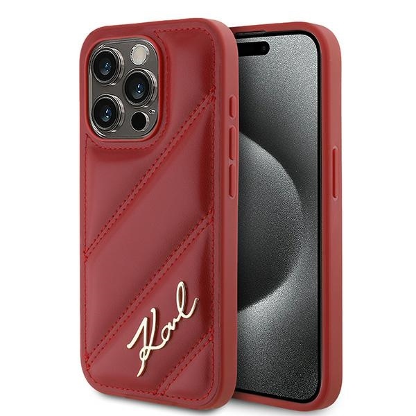 Husa pentru iPhone 15 Pro, Diagonal Quilted Script, Karl Lagerfeld - Rosu