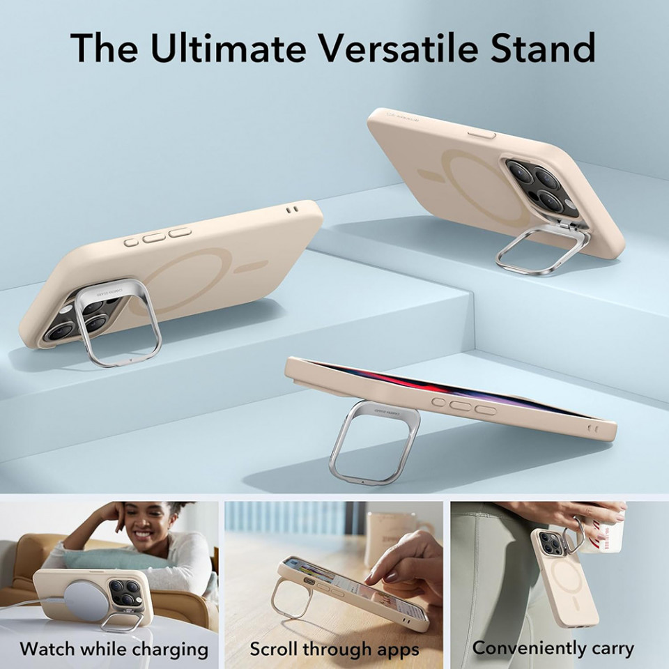 Husa pentru iPhone 15 Pro - ESR ESR - Cloud Soft HaloLock Kickstand - Light Tan - 3 | YEO