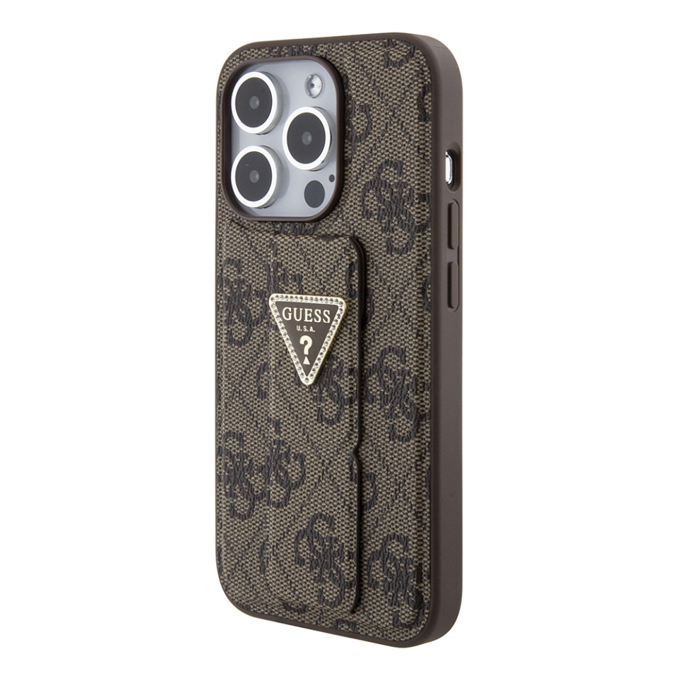 Husa pentru iPhone 15 Pro, Grip Stand 4G Triangle Strass, Guess - Maro - 3 | YEO