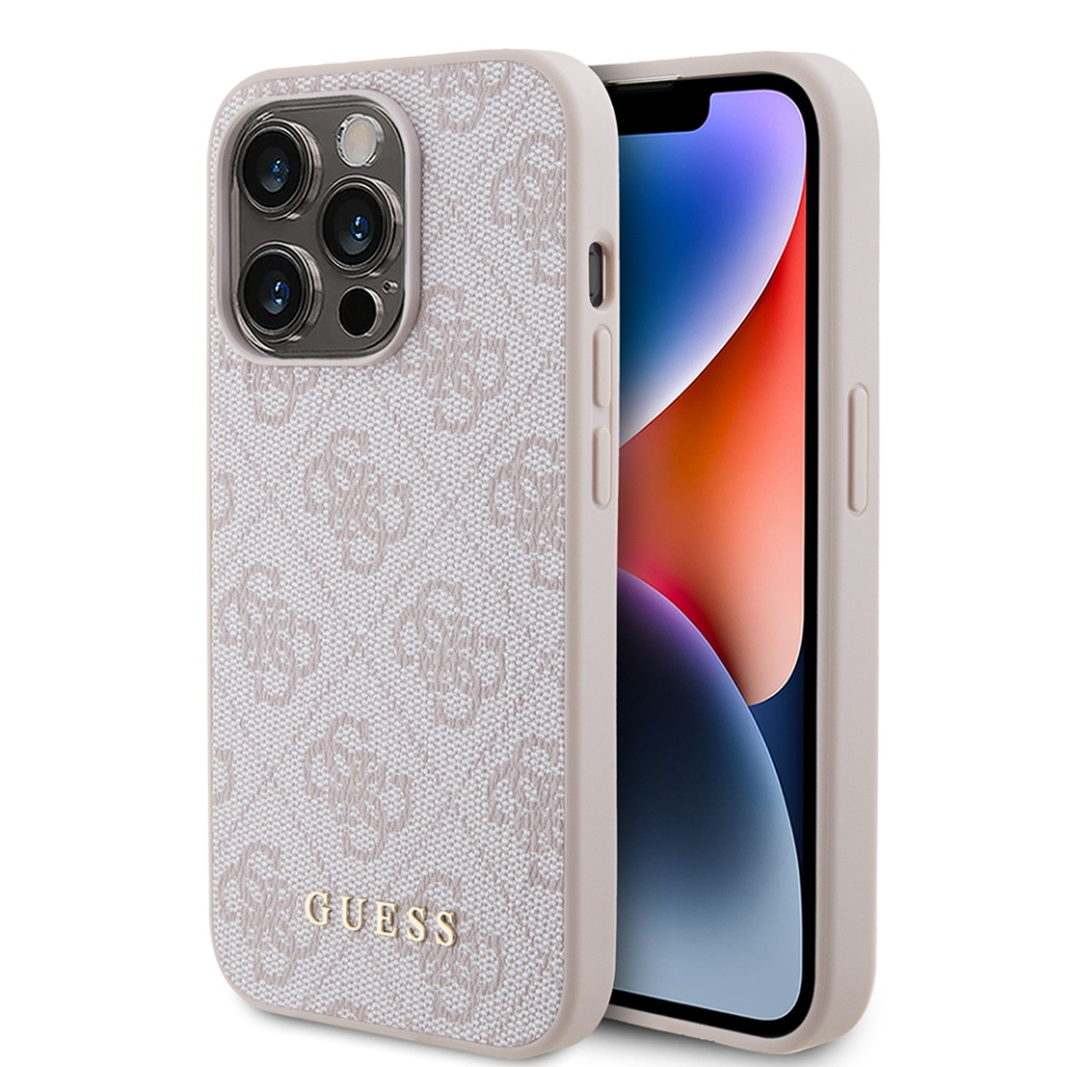 Husa pentru iPhone 15 Pro, Guess, Hardcase 4G Metal Gold Logo, Roz