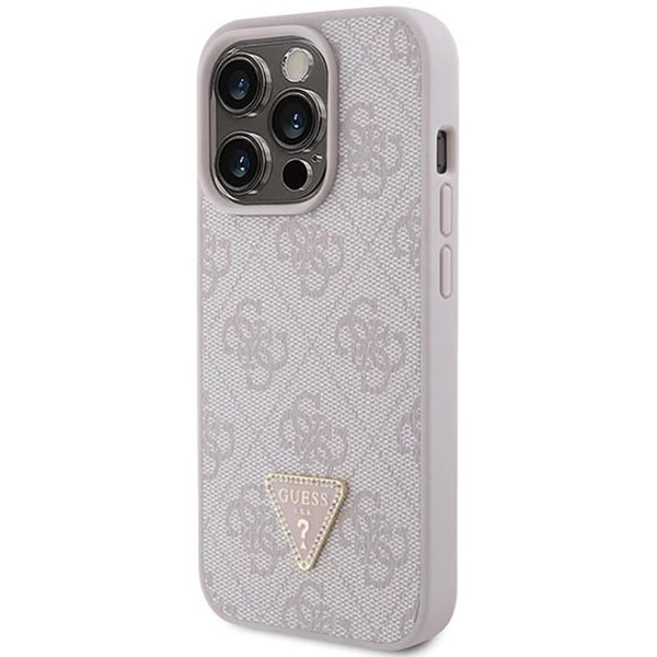 Husa pentru iPhone 15 Pro, Guess, Leather 4G Triangle Strass, Roz - 3 | YEO