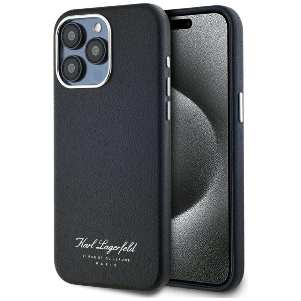 Husa pentru iPhone 15 Pro, Hardcase Leather Monogram, Karl Lagerfeld, Negru
