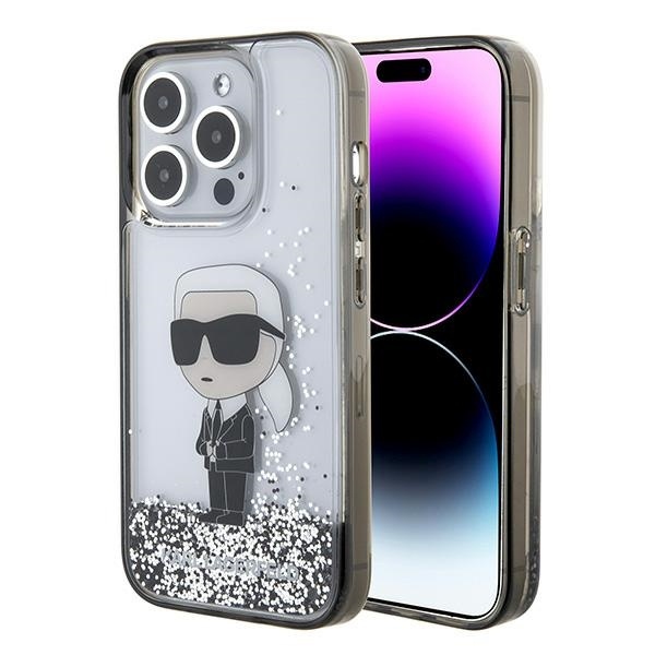 Husa pentru iPhone 15 Pro, Hardcase Liquid Glitter, Karl Lagerfeld - Transparent Sclipici - 0 | YEO