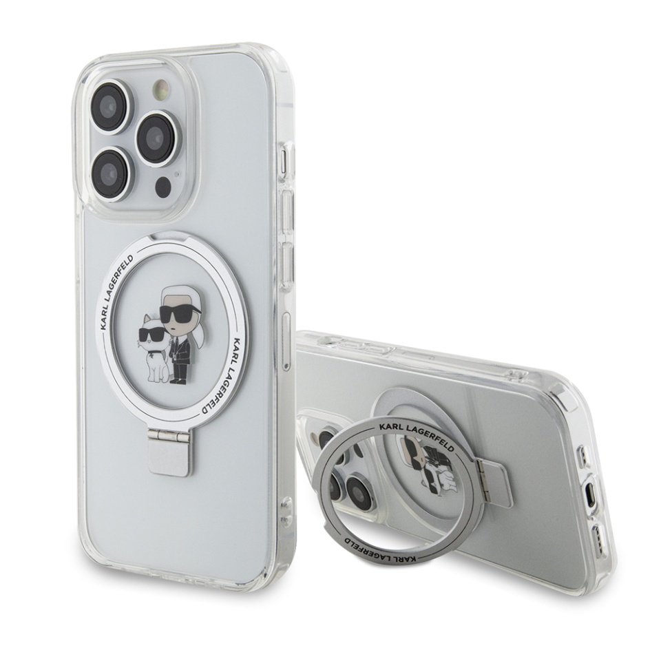 Husa pentru iPhone 15 Pro, Hardcase Ring Stand MagSafe, Karl Lagerfeld - Alb