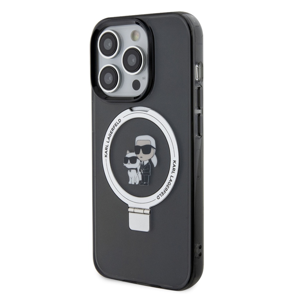 Husa pentru iPhone 15 Pro, Hardcase Ring Stand MagSafe, Karl Lagerfeld - Negru - 3 | YEO
