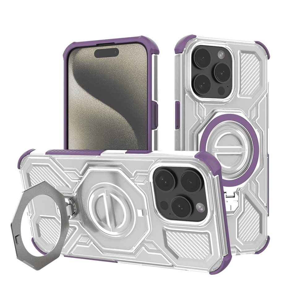 Husa pentru iPhone 15 Pro Max, Antisoc, SKYDDAR INOVATION, Carbon Shield PRO, Magsafe, set cu sticker, Mov
