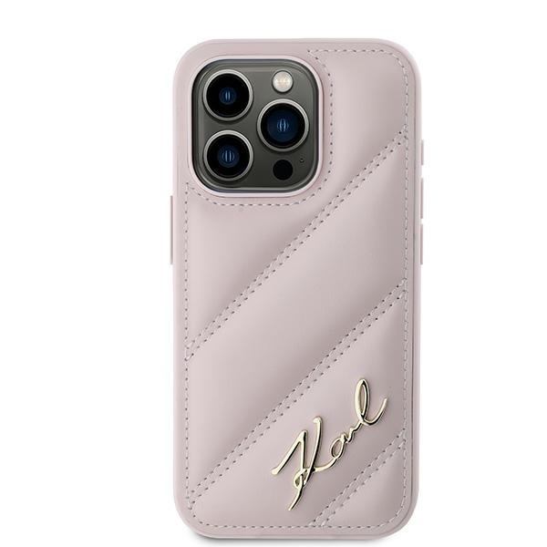 Husa pentru iPhone 15 Pro Max, Diagonal Quilted Script, Karl Lagerfeld - Roz - 2 | YEO