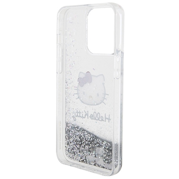 Husa pentru iPhone 15 Pro Max, Hardcase Liquid Glitter, Hello Kitty - Argintiu - 2 | YEO