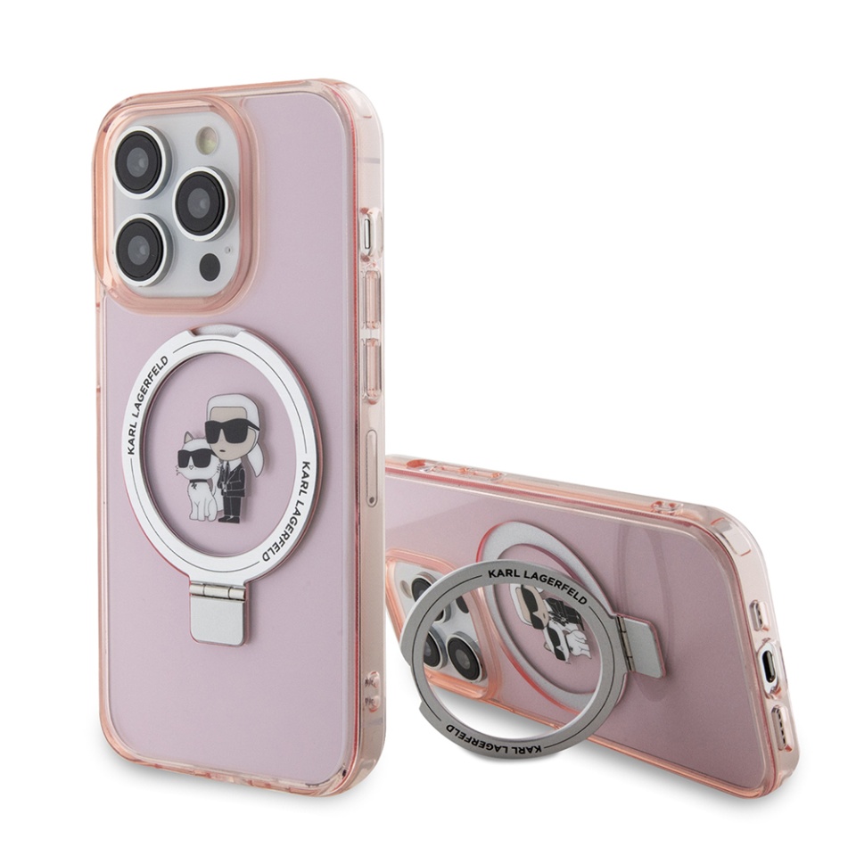 Husa pentru iPhone 15 Pro Max, Hardcase Ring Stand MagSafe, Karl Lagerfeld - Roz