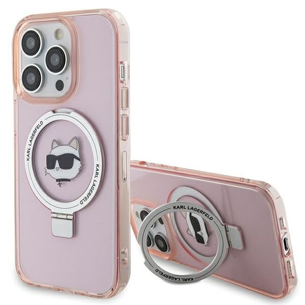 Husa pentru iPhone 15 Pro Max, Hardcase Ring Stand MagSafe, Karl Lagerfeld - Roz