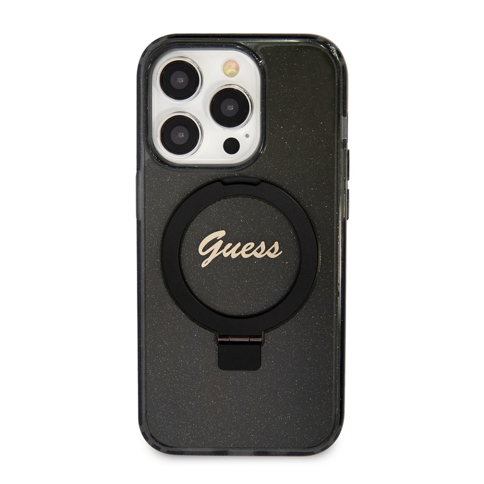 Husa pentru iPhone 15 Pro Max Ring Stand Script Glitter, Guess - Negru - 2 | YEO