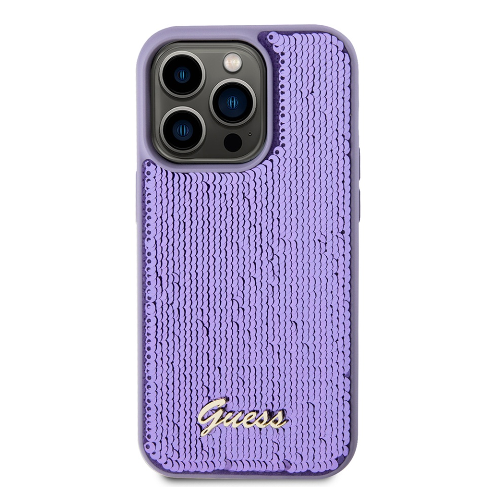 Husa pentru iPhone 15 Pro Max, Sequin Script Metal, Guess - Mov - 1 | YEO