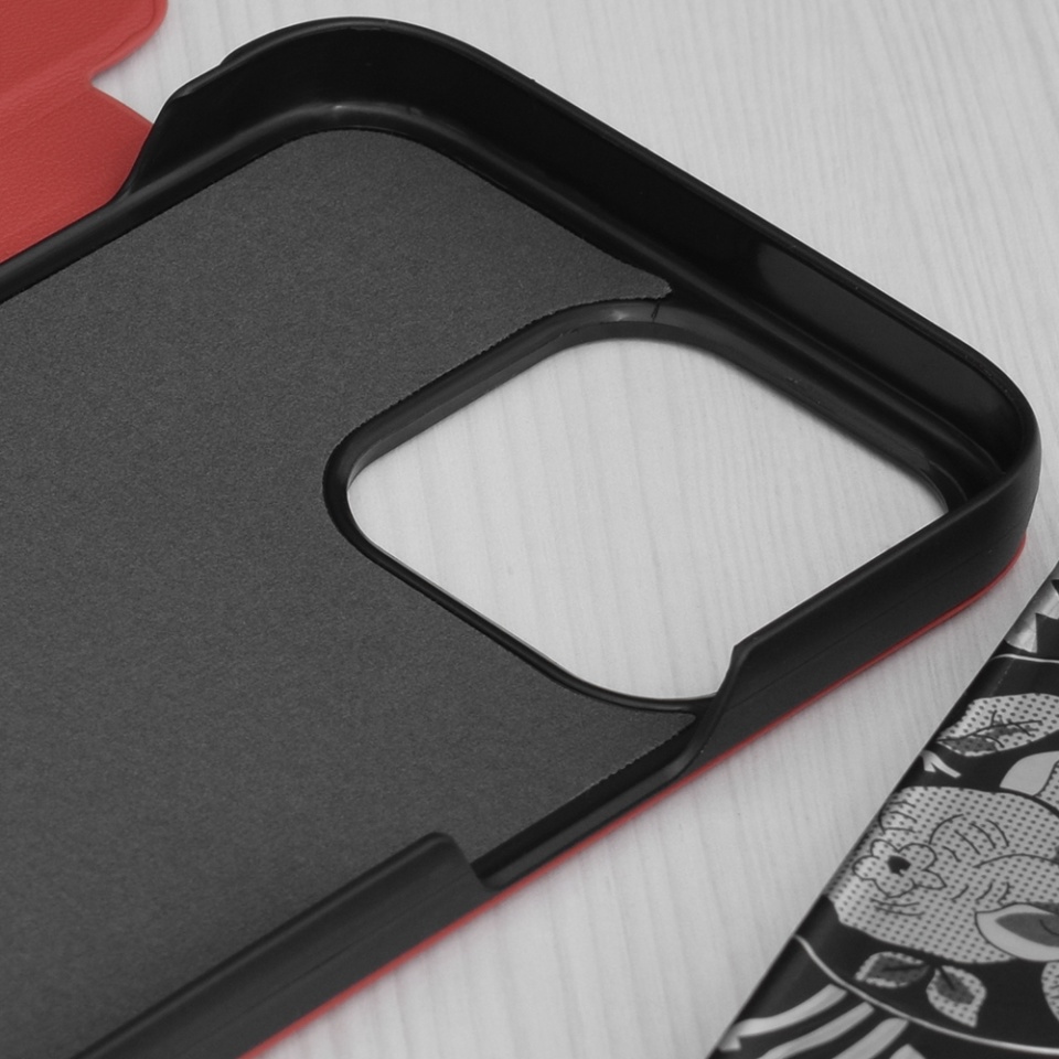 Husa pentru iPhone 15 Pro Max, SKYDDAR INNOVATION, eFold, tip carte, Rosu, set cu sticker - 2 | YEO