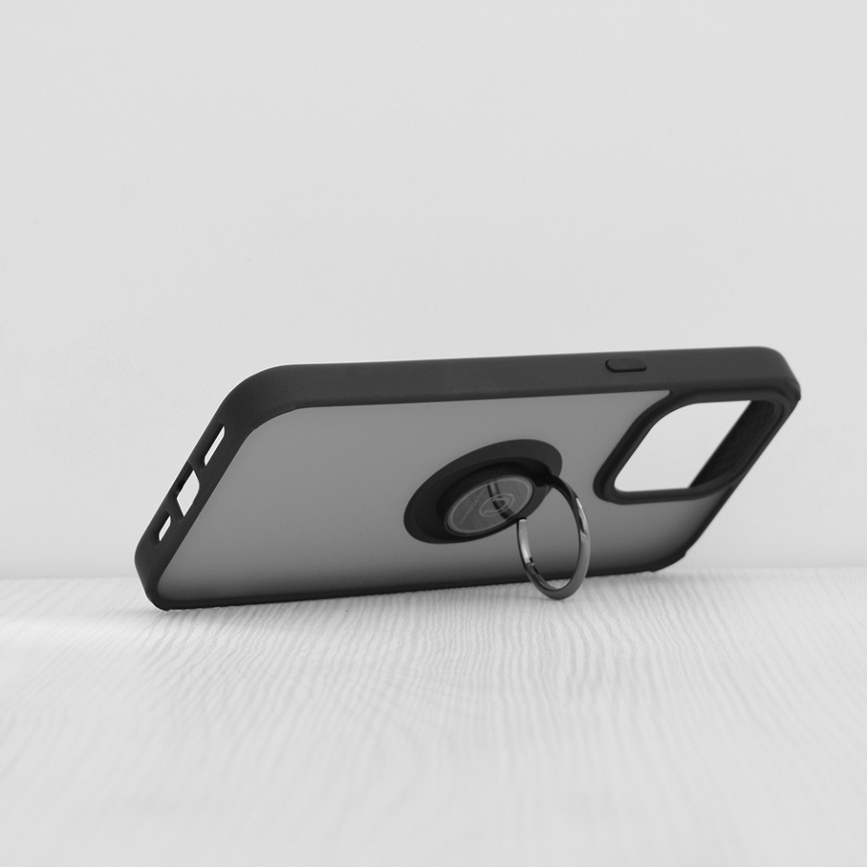 Husa pentru iPhone 15 Pro Max, SKYDDAR INNOVATION, Glinth+ cu Inel Rotativ 360°, Compatibilitate Magnetica, Negru, set cu sticker - 1 | YEO