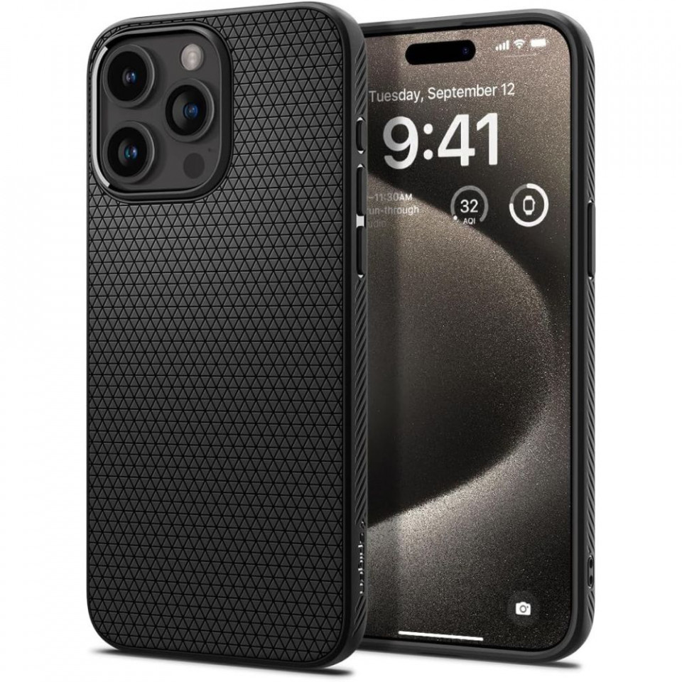Husa pentru iPhone 15 Pro Max, Spigen Liquid Air - Negru Mat