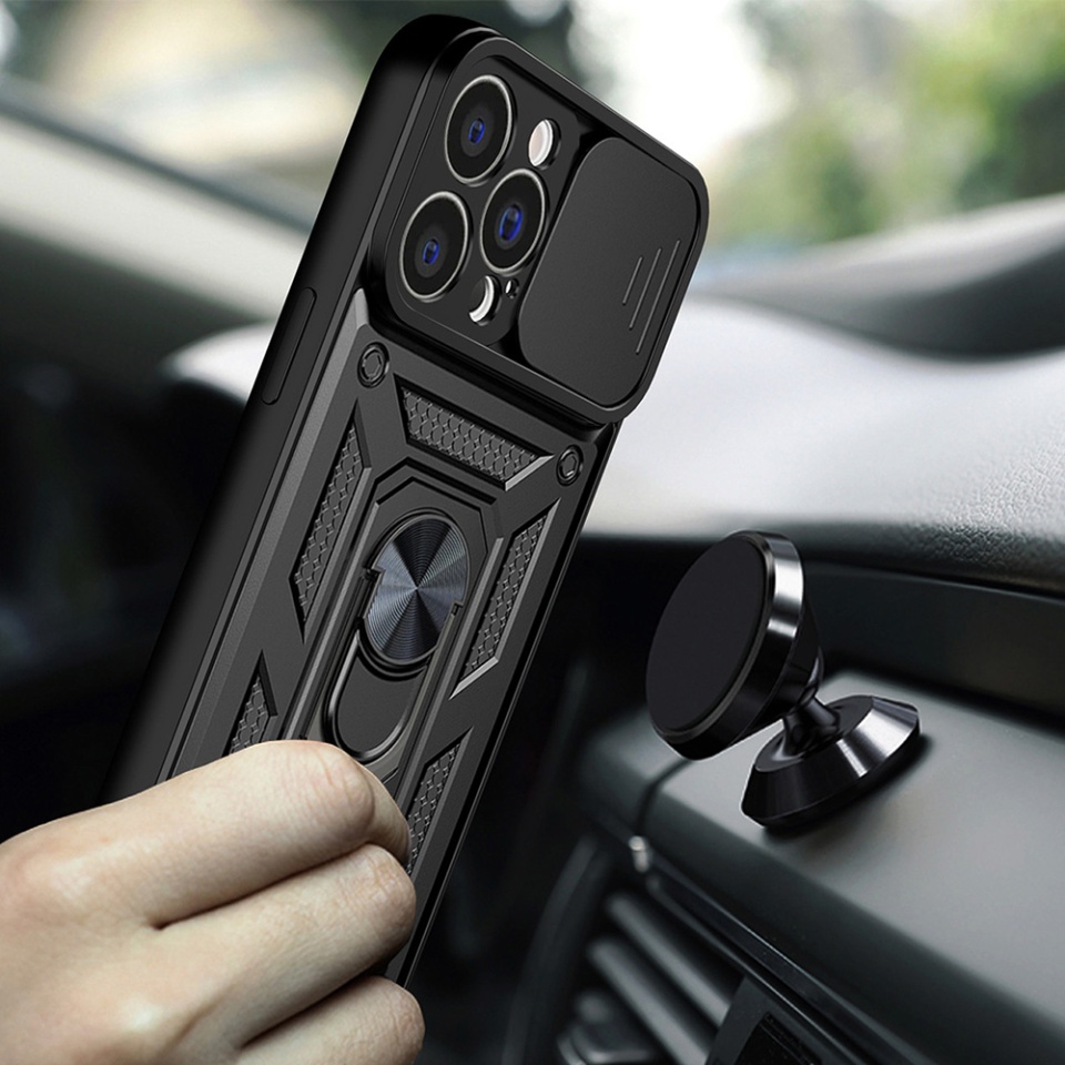 Husa pentru iPhone 15 Pro, SKYDDAR INNOVATION, CamShield, Negru, set cu sticker - 1 | YEO