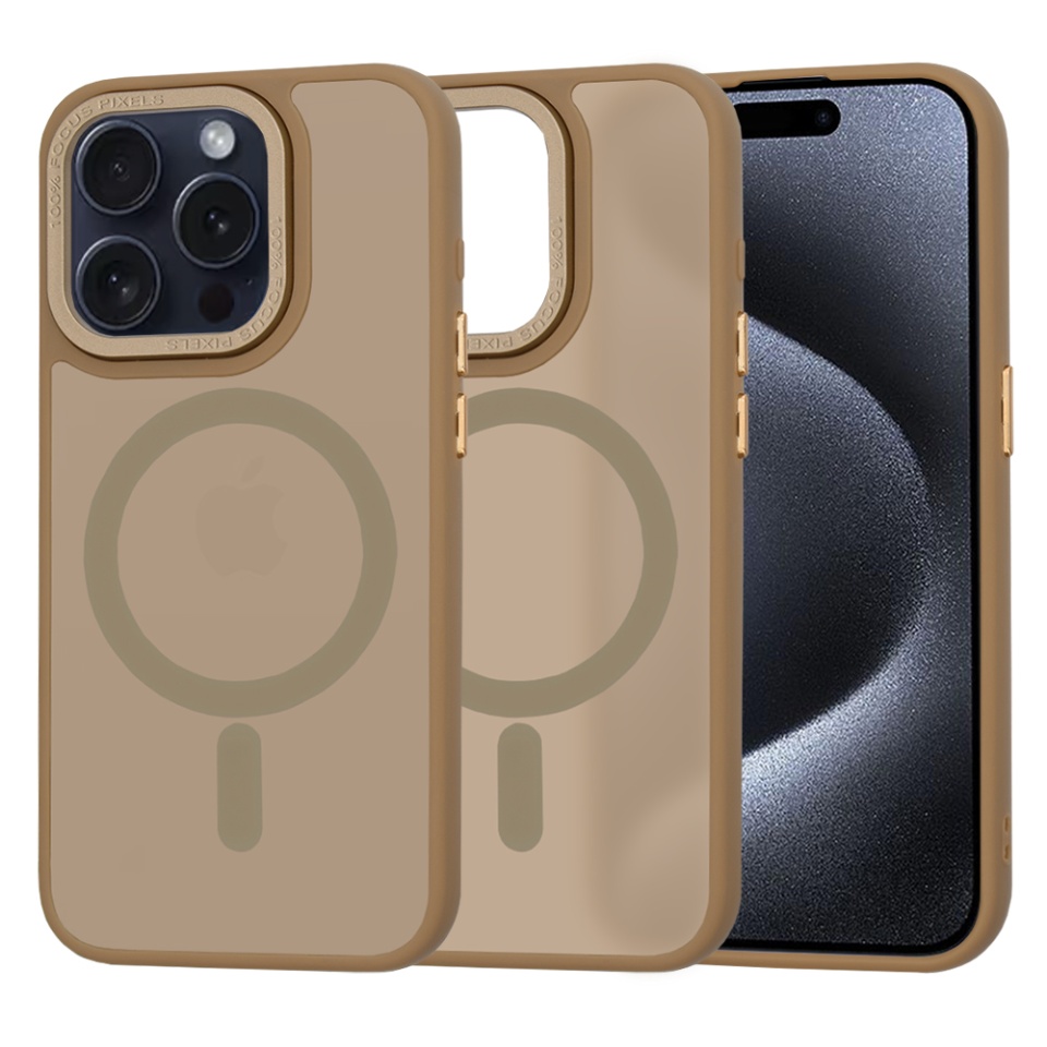 Husa pentru iPhone 15 Pro, SKYDDAR INNOVATION, HaloFrost MagSafe, Antisoc, set cu sticker, Maro