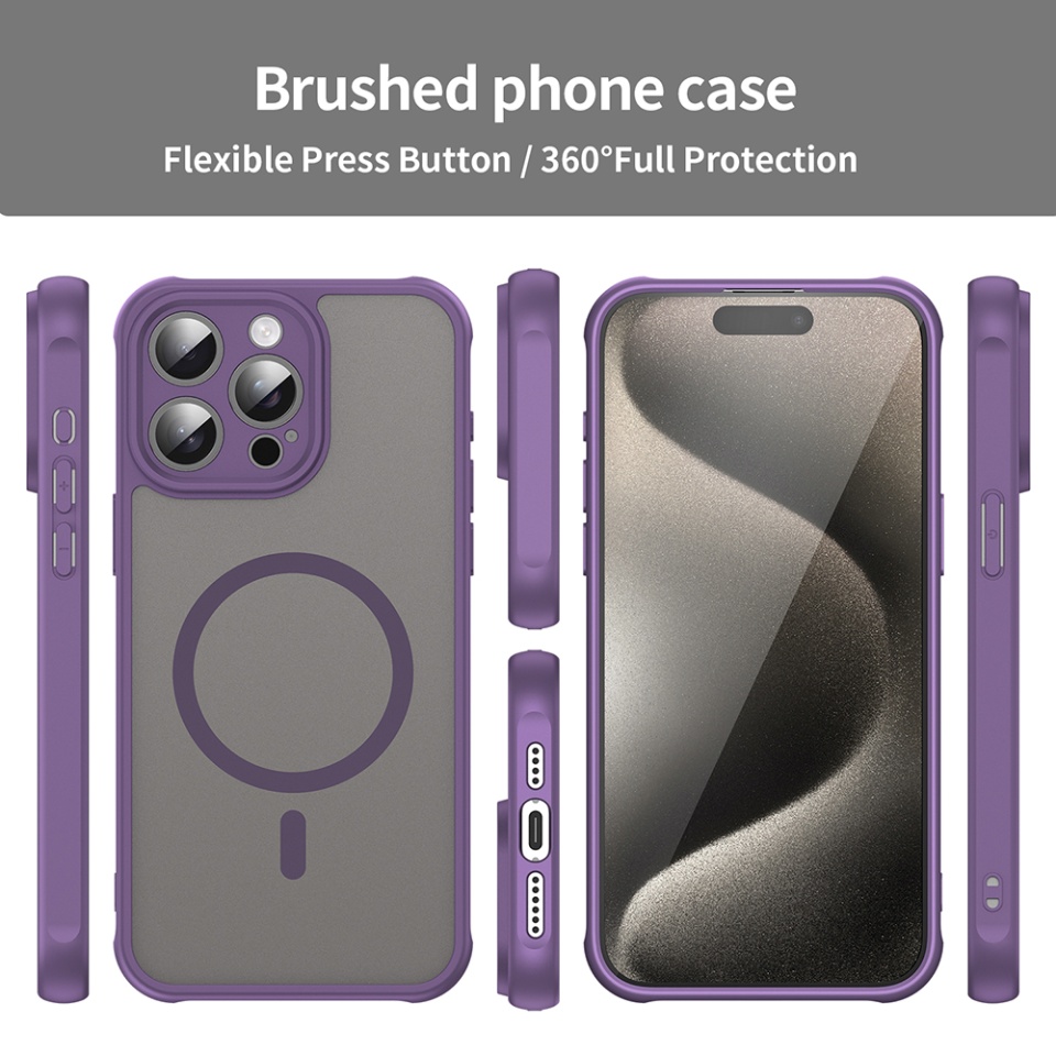 Husa pentru iPhone 15 Pro, SKYDDAR INNOVATION, HaloFrost MagSafe II, Antisoc, set cu sticker, Mov - 2 | YEO