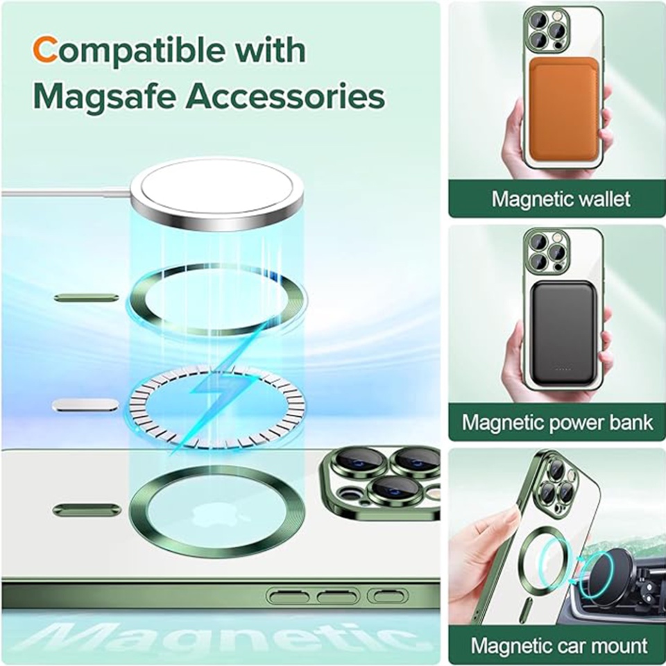 Husa pentru iPhone 15 Pro, SKYDDAR INNOVATION, Luxury Shield Magsafe, Protectie Antisoc, Verde inchis, set cu sticker - 3 | YEO