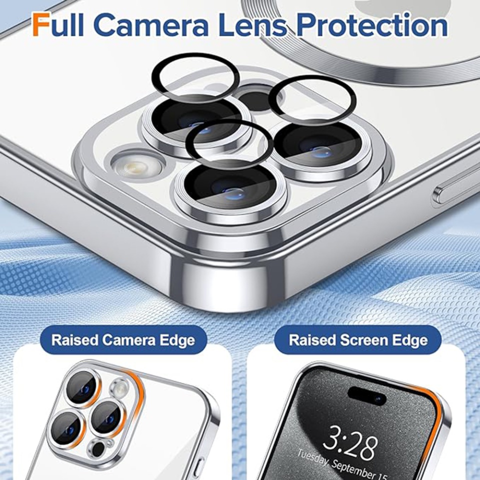 Husa pentru iPhone 15 Pro, SKYDDAR INNOVATION, Luxury Shield Magsafe, Protectie Antisoc, Argintiu, set cu sticker - 3 | YEO