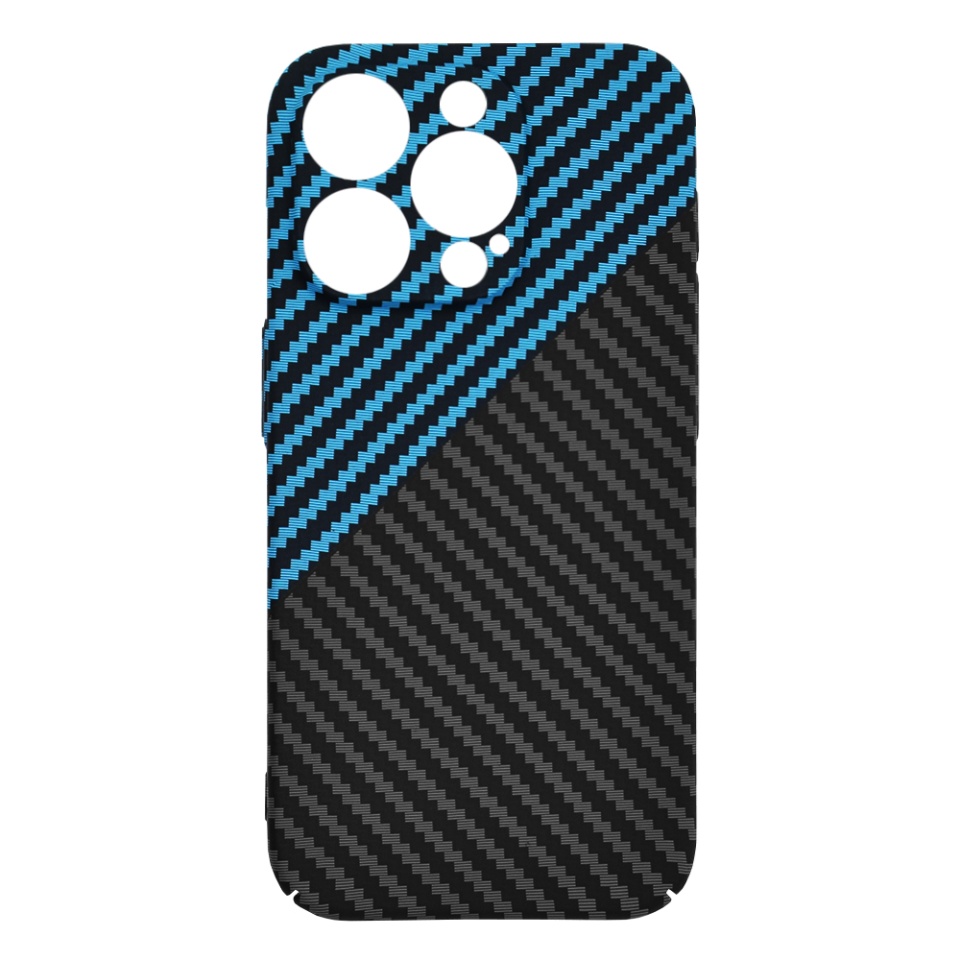 Husa pentru iPhone 15 Pro, SKYDDAR INNOVATION, textura carbon, Carbonite FiberShell, Bleu, set cu sticker - 3 | YEO